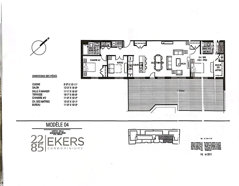 Original plan (3 beds) — Penthouse, 2285, Av. Ekers, app. PH404, Mont-Royal